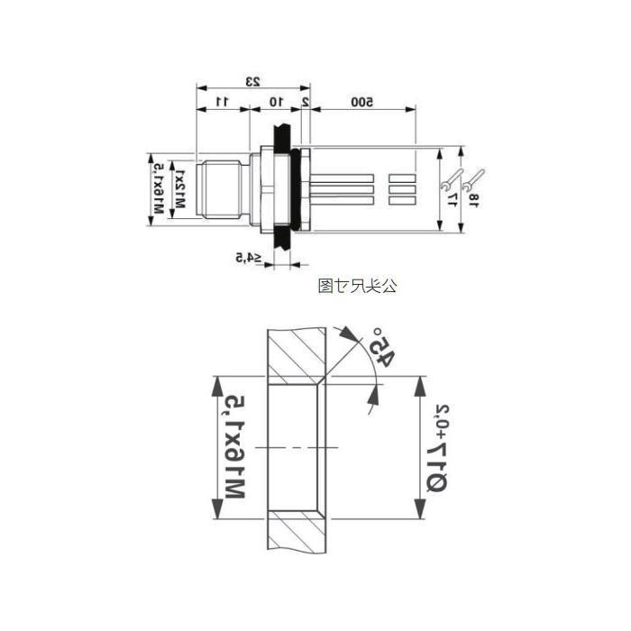 M12 12Pin, straight male head, flange socket, plate mounting, pre-cast UL electronic wire, 64SC81-XXX