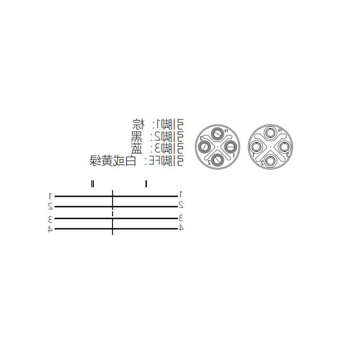 M12 4Pin S-coded, female 90° to male 90°, double end pre-cast PVC non-flexible cable, yellow sheath, 64SD63-XXX